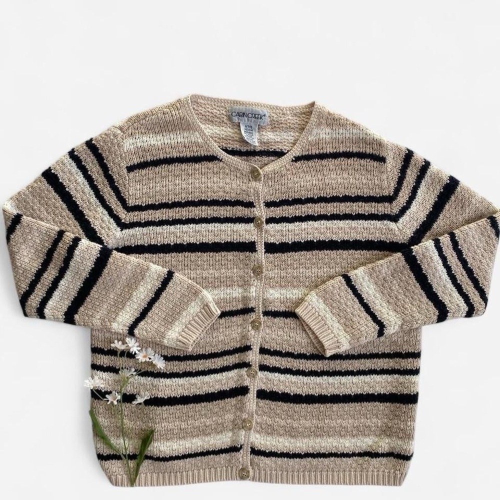Vintage beige neutral striped cardigan
